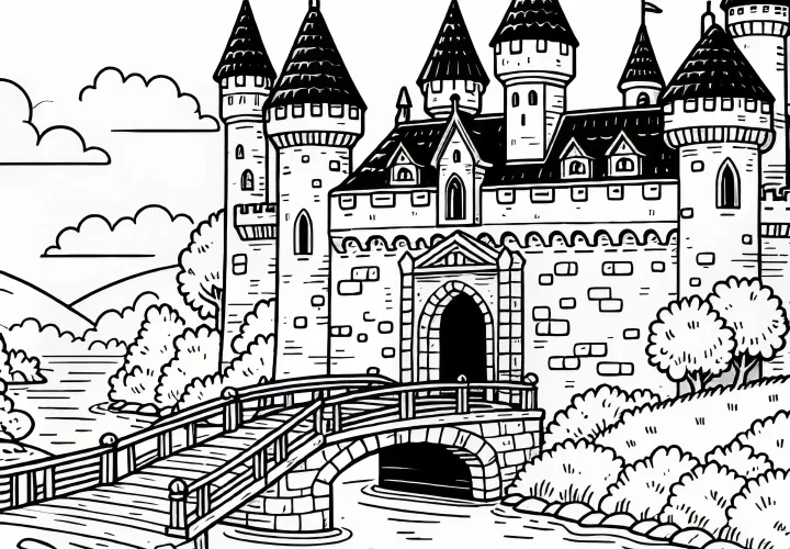Drawbridge over the moat – Free coloring page