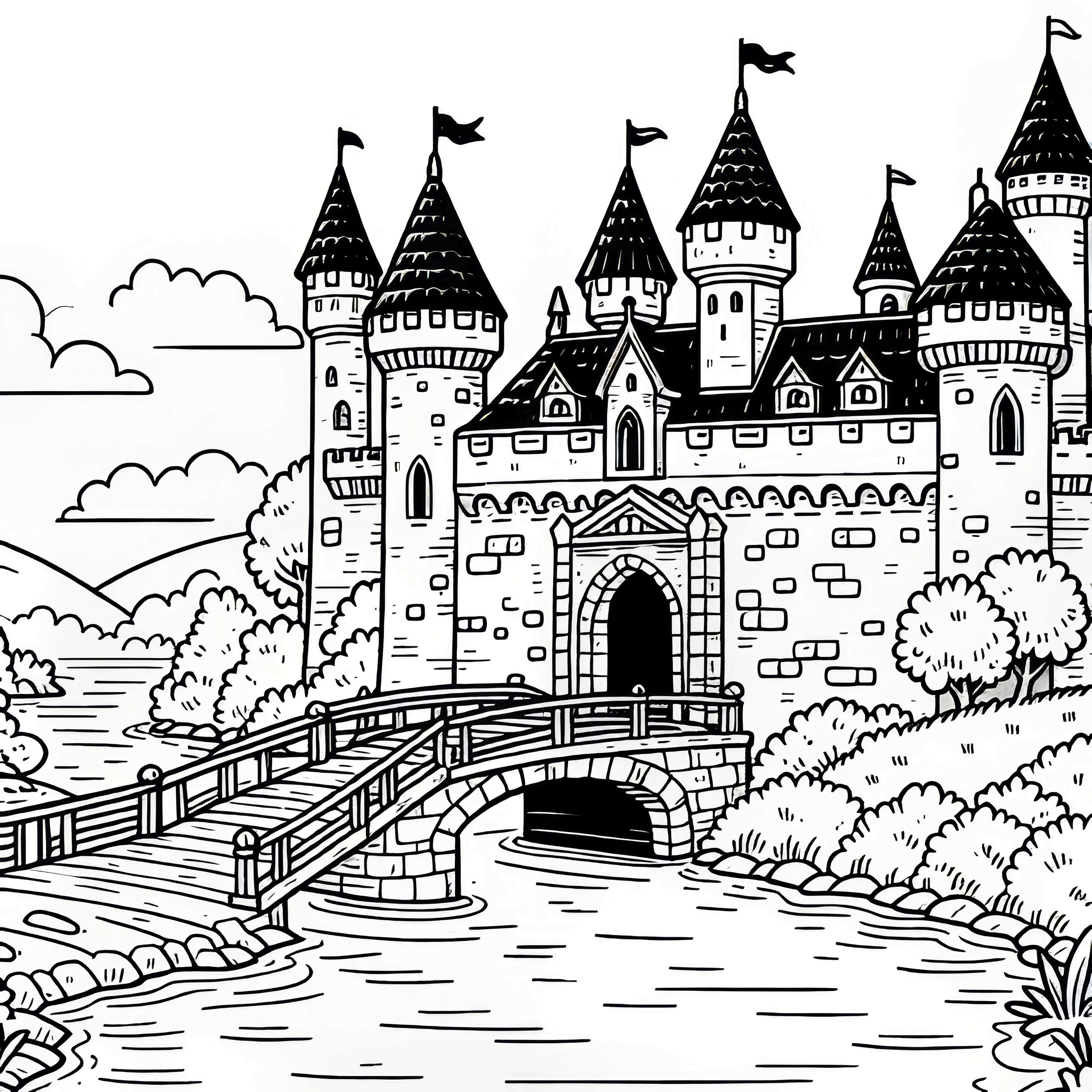 Drawbridge over the moat - Free coloring page Drawbridge over the moat – Free coloring page