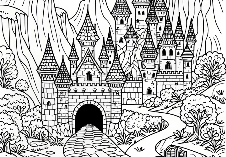 Secret tunnel leading out of the castle - free coloring page
