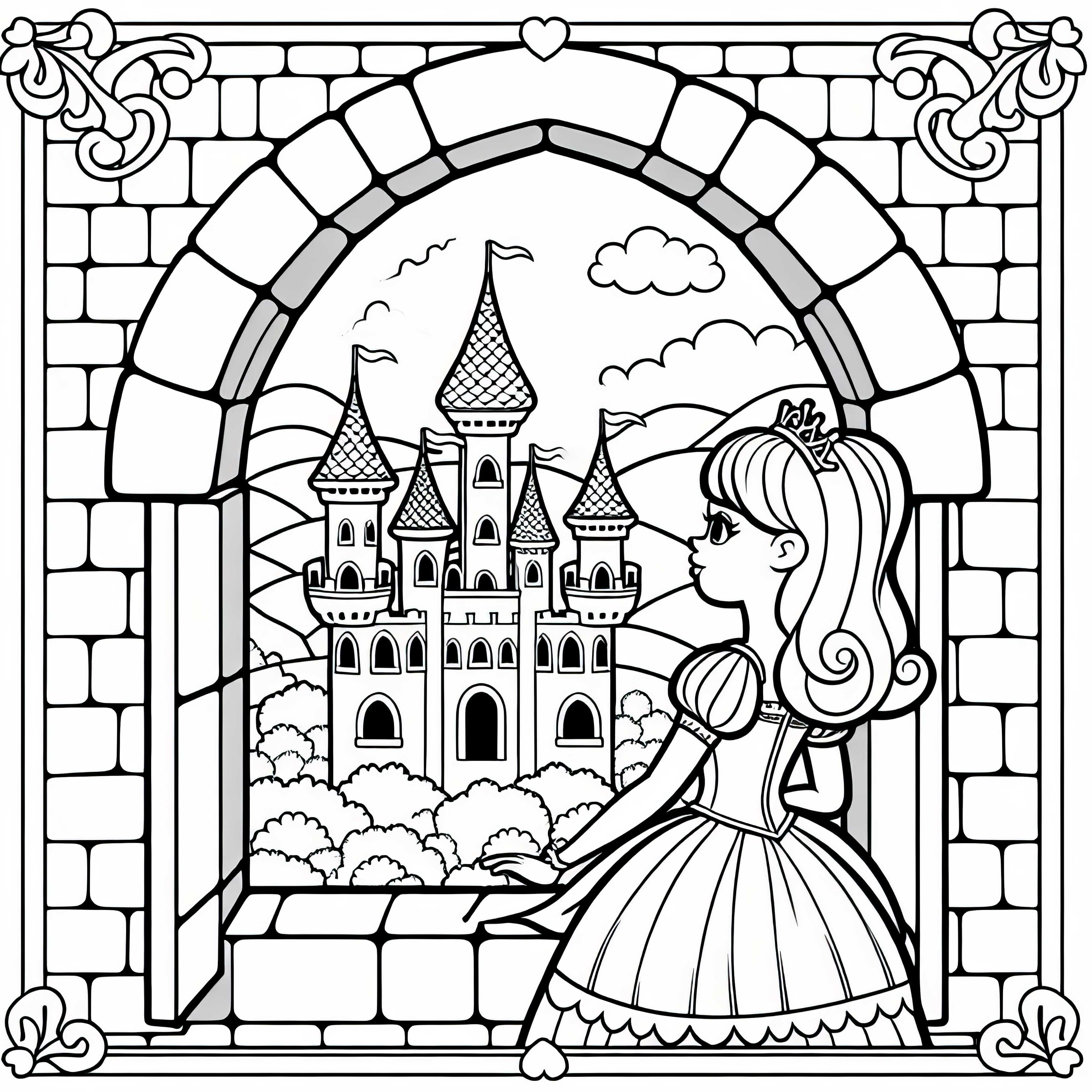 Princess looks out of the tower window of a castle – Free coloring page
