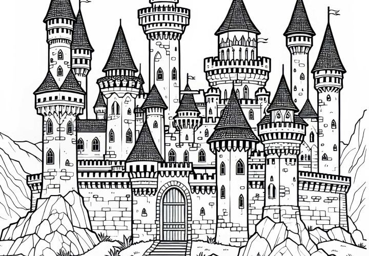 Download free coloring page of a knight's castle and color it online