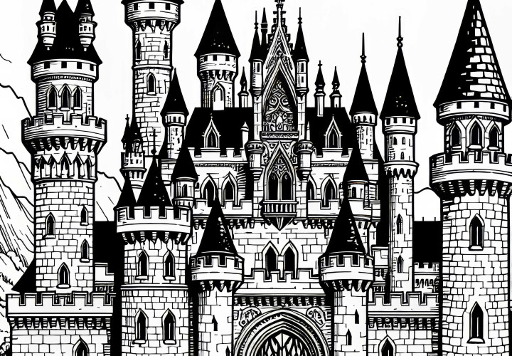 Large Knight Castle Coloring Page Free
