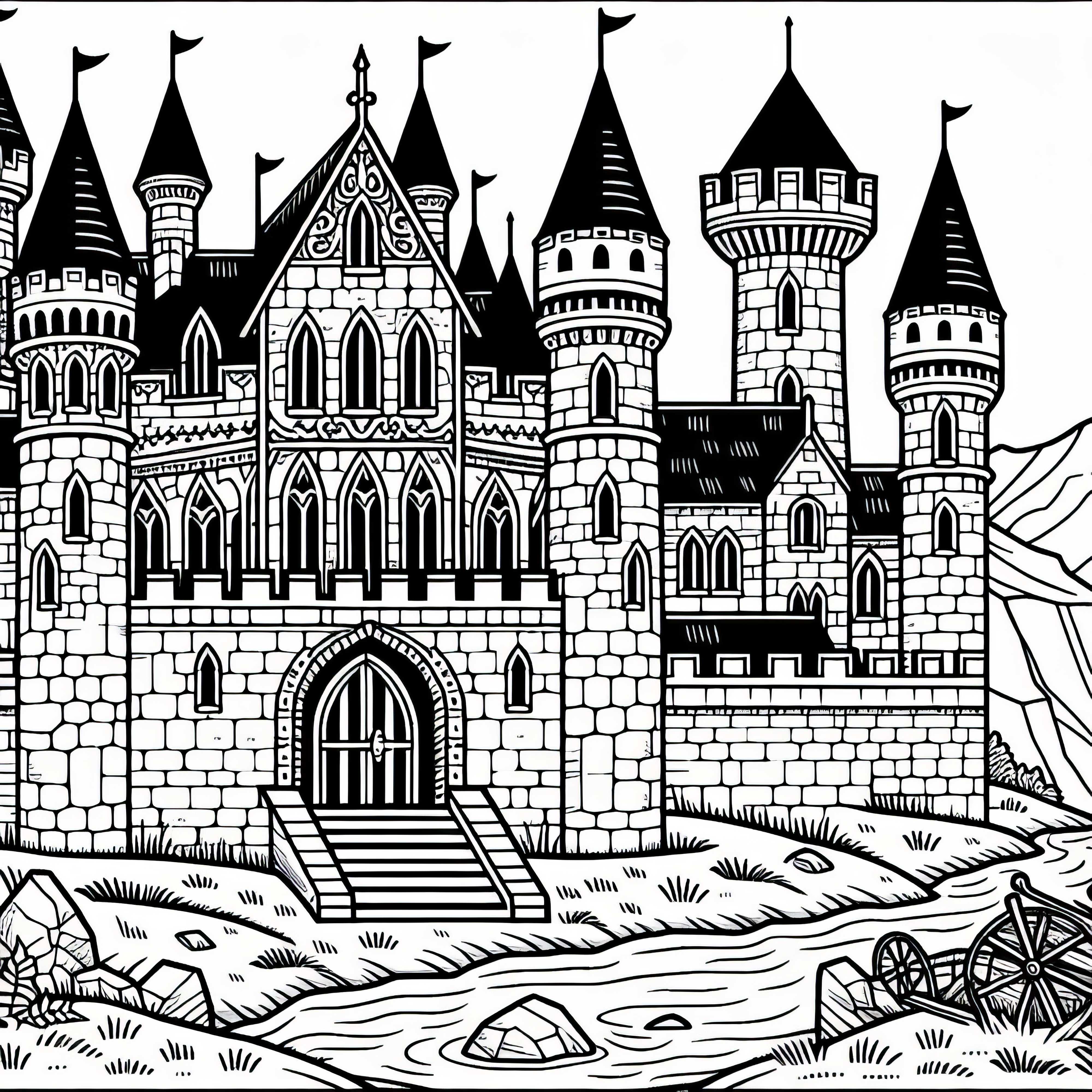 Free coloring pages of a medieval castle