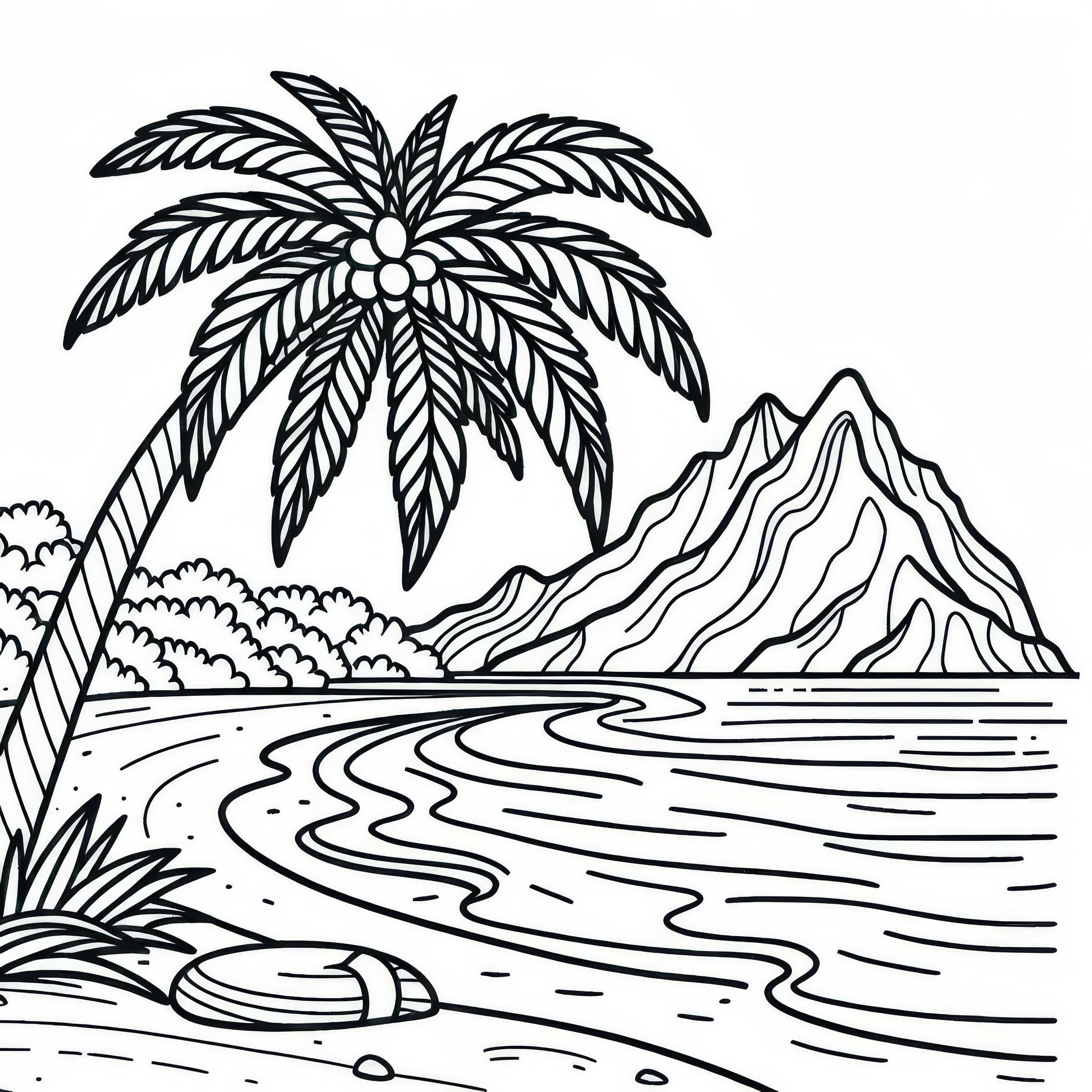 Палма се наклонява над пясъчния плаж на острова – изображение за оцветяване безплатно Палма се накланя над пясъчен плаж на остров – Безплатна картина за оцветяване
