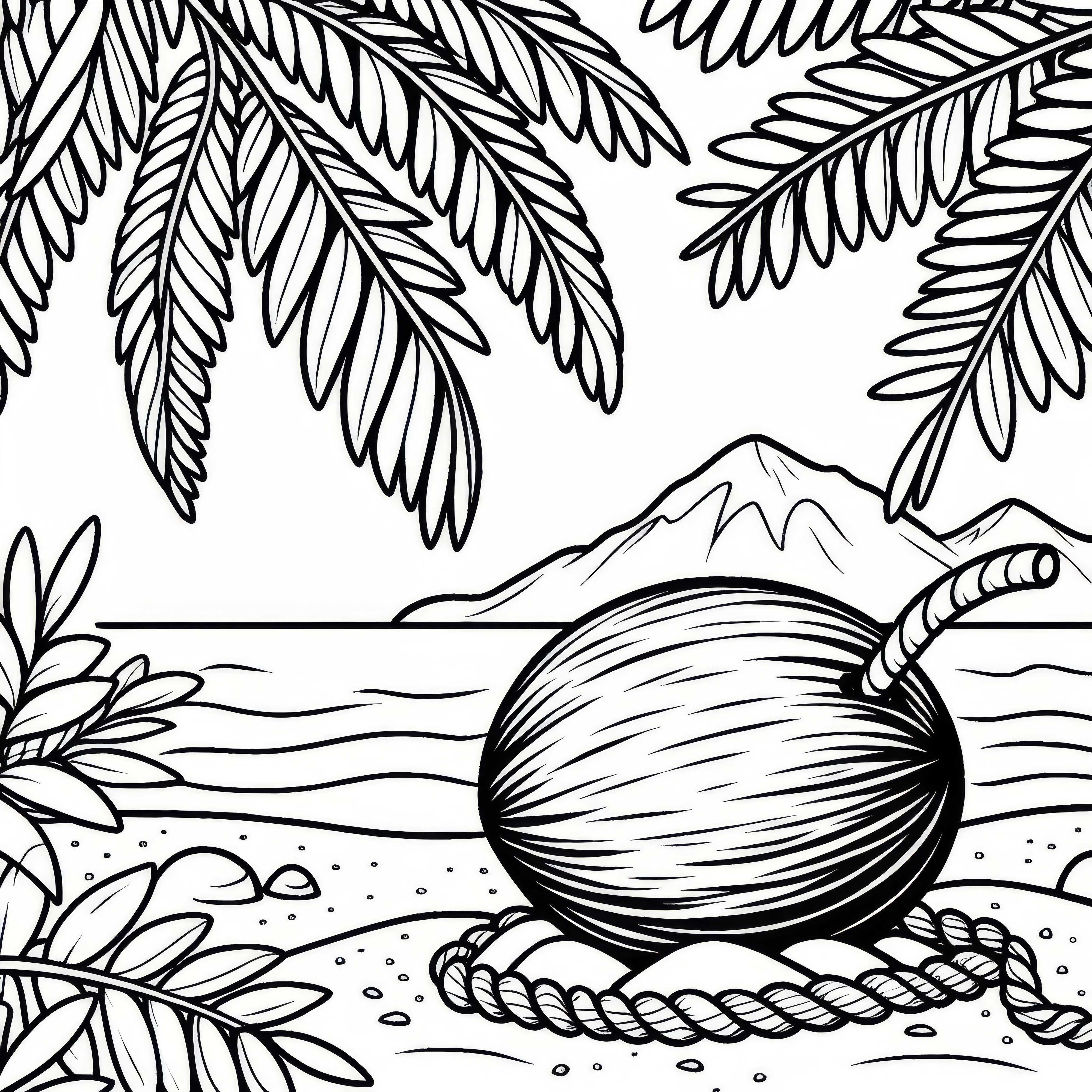 Кокосовата палма лежи на земята на един остров – безплатна оцветявка Кокосова палма лежи на земята на един остров – Безплатна оцветяваща картина