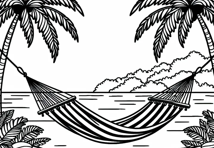 Hammock between two palm trees on an island - Free coloring page