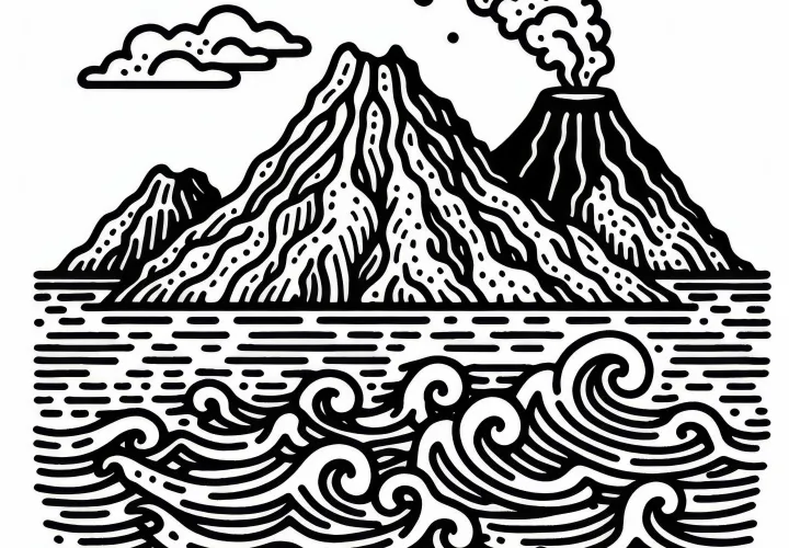 Volcanic island in the vast ocean - Coloring page Free