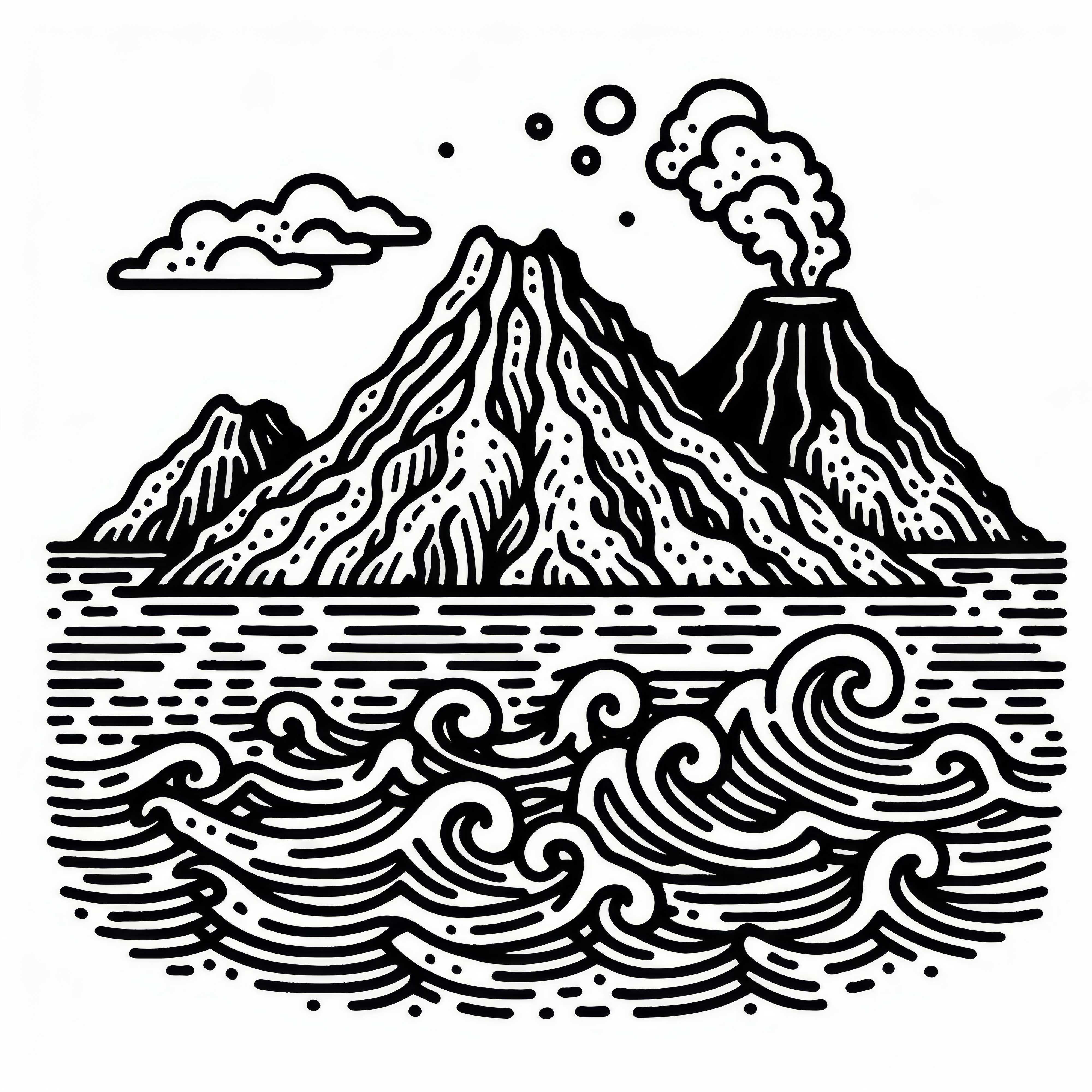 Ilha vulcânica no vasto oceano - Desenho para colorir gratuito