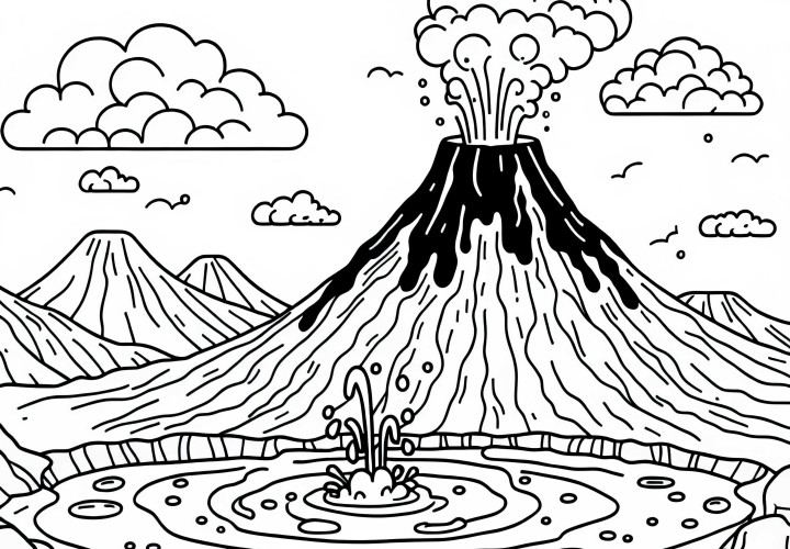 Vulcão com lava borbulhante - Desenho para colorir gratuito
