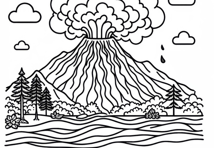 Vulcão em erupção desenho para colorir gratuito – Pegue sua imagem criativa