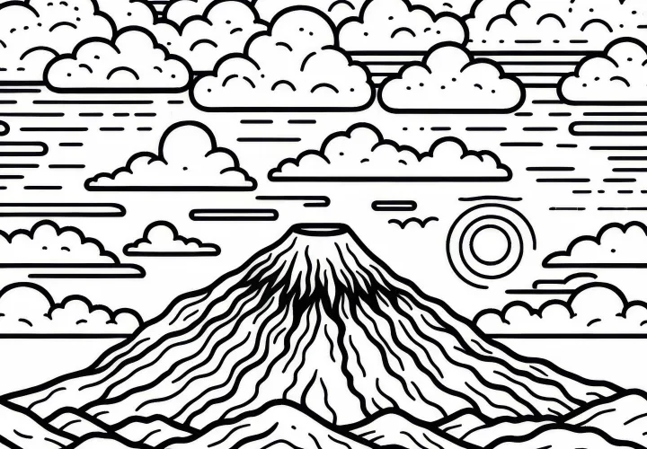 Volcano from Afar - Coloring Page Free