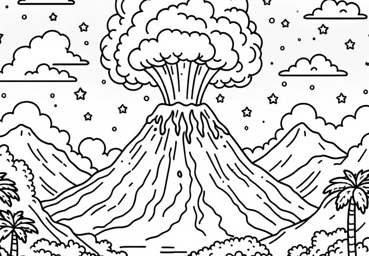 Vulcão explode - Desenho para colorir grátis