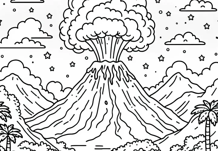 Volcano explodes – Free coloring page