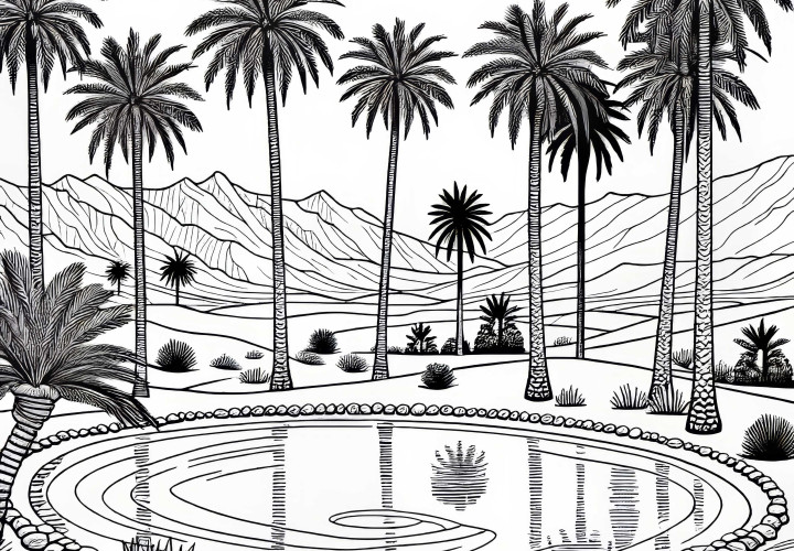 Oásis com palmeiras no deserto - Modelo de pintura grátis