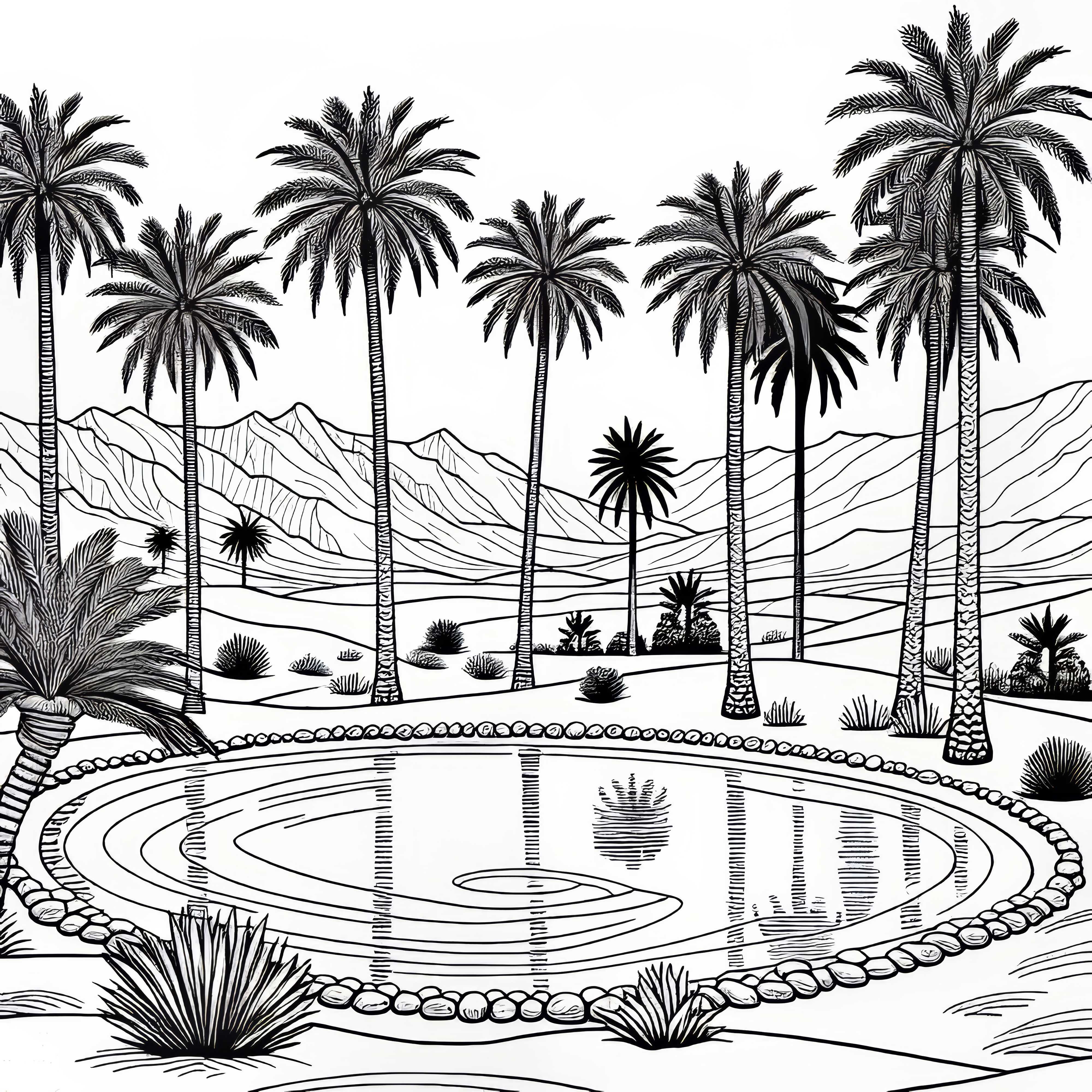 Oásis com palmeiras no deserto - Modelo de desenho gratuito