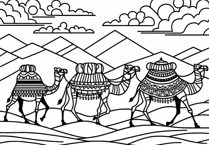 Cavalo de Camelo no Deserto - Modelo de Colorir Grátis