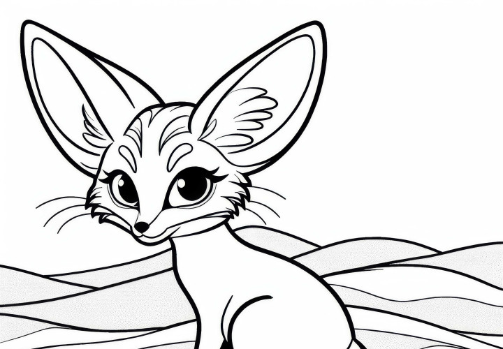 Raposa do deserto (feneco) em colinas de areia no deserto - Desenho para colorir grátis