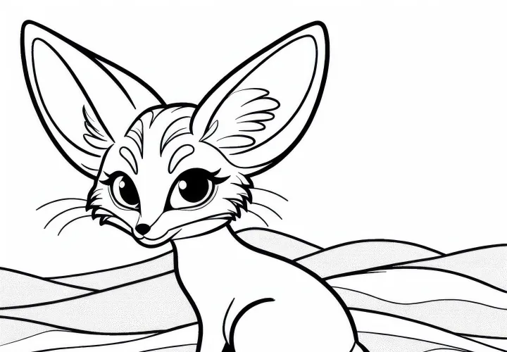 Desert fox (fennec) on a sand dune in the desert – free coloring page
