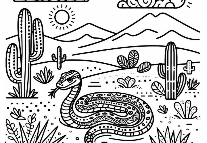 Cobra na areia quente do deserto - desenho para colorir grátis