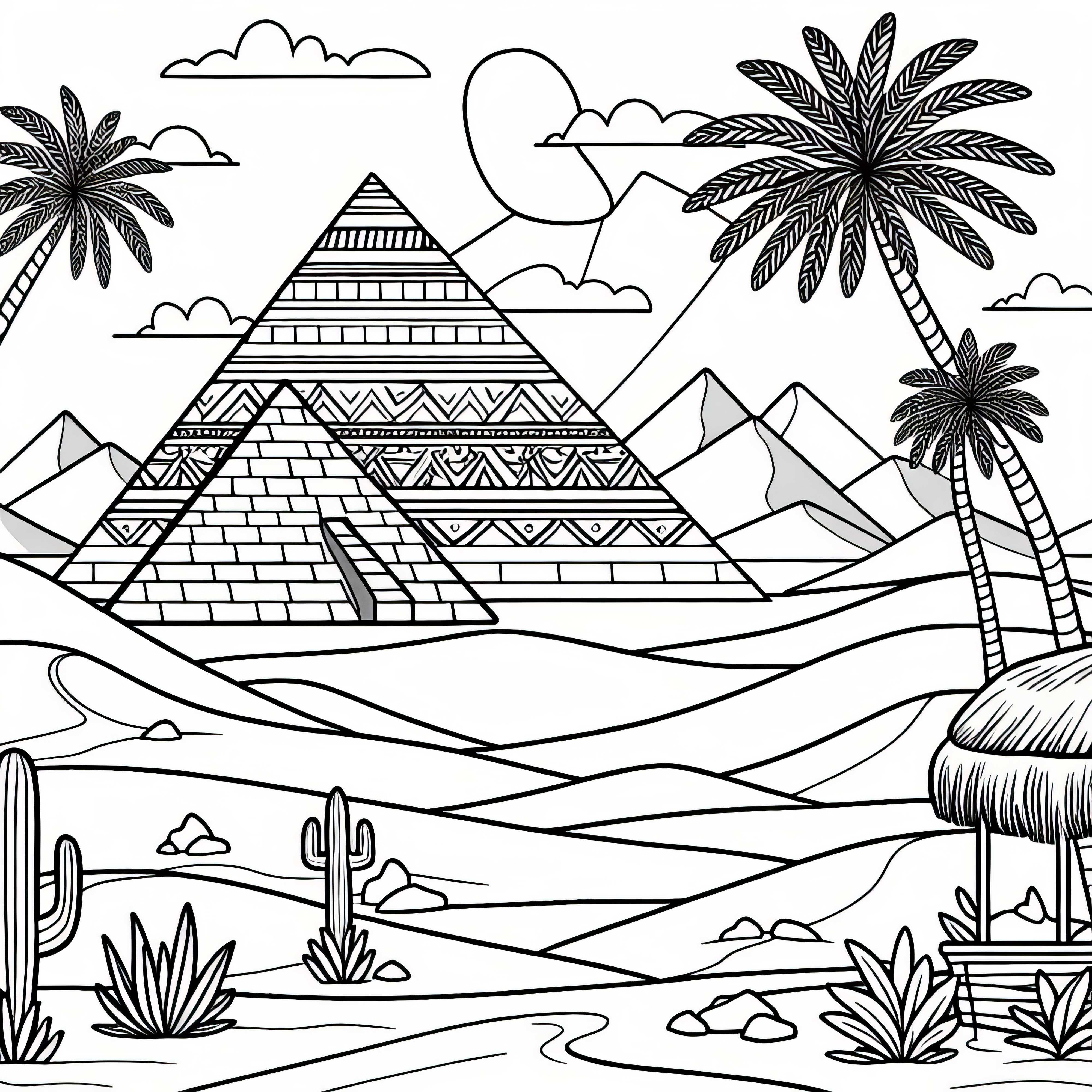 Pirâmides no deserto como imagem para colorir grátis
