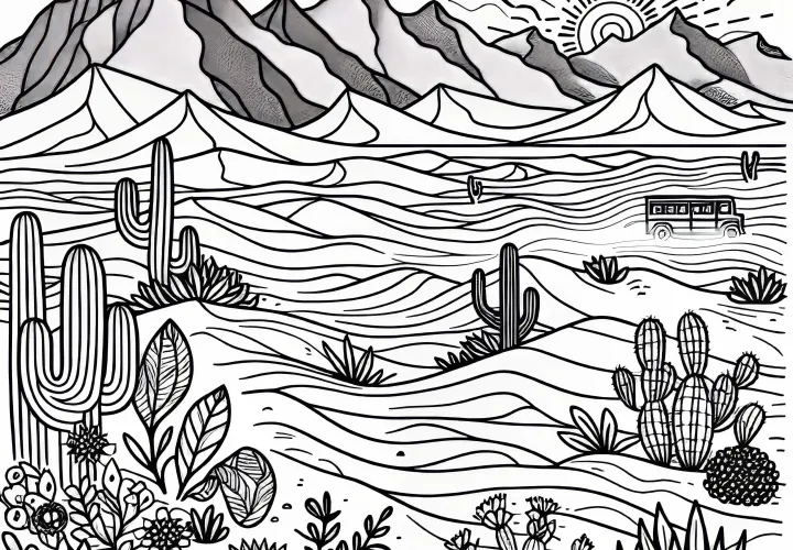 Sandstorm over the desert - free coloring page