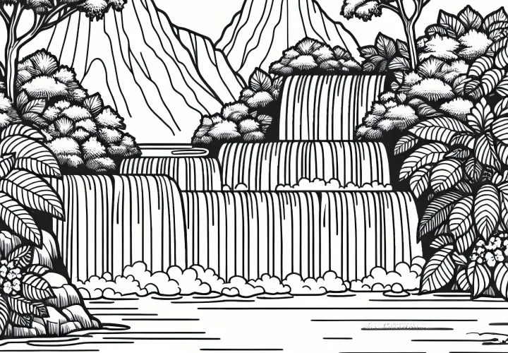 Waterfalls with multiple levels - Free coloring page