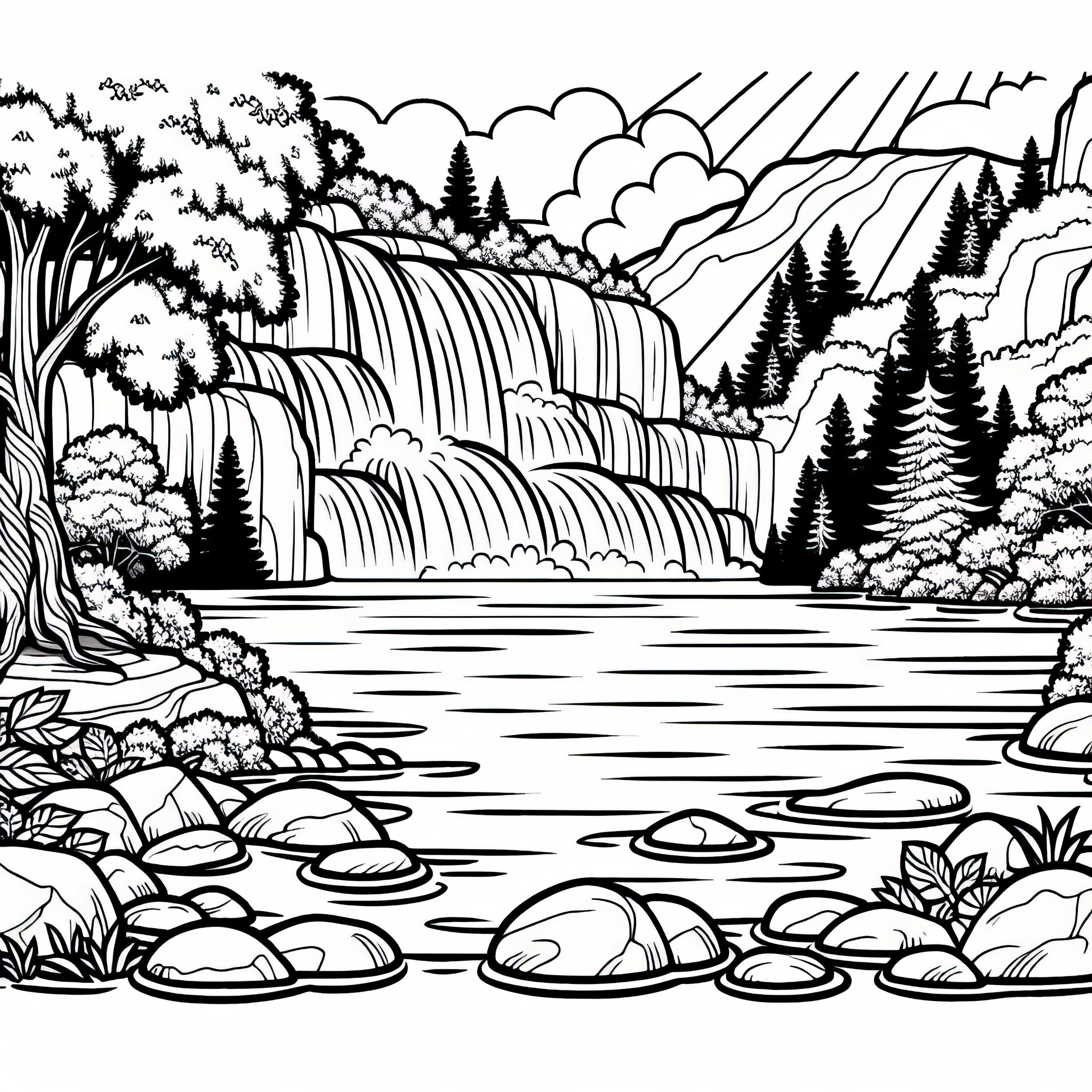 В подножието на водопад – безплатна за оцветяване шаблон В подножието на водопад – безплатен шаблон за оцветяване