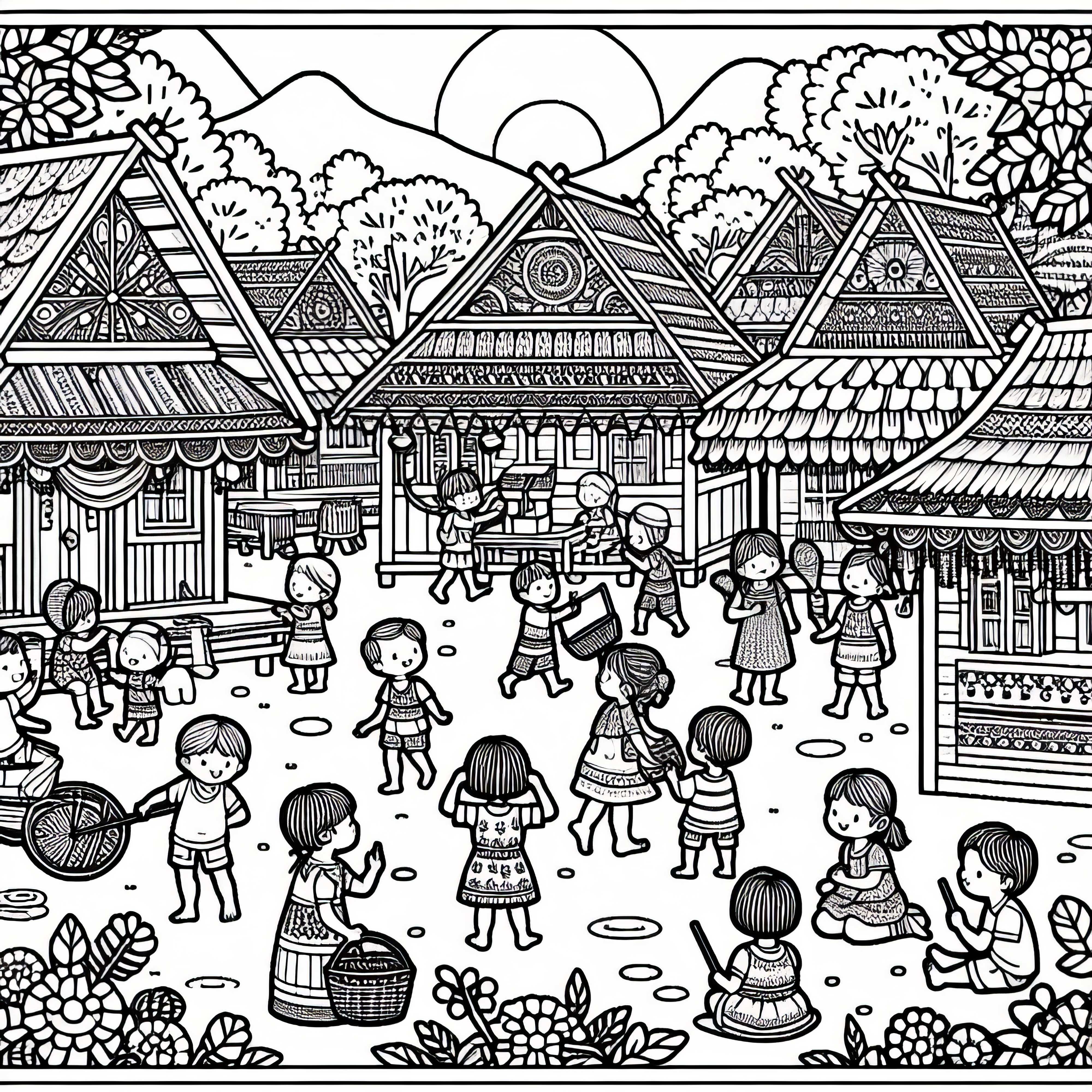 Деца на площада в село Оцвети безплатно Деца на площад в село оцветяваща страница безплатно