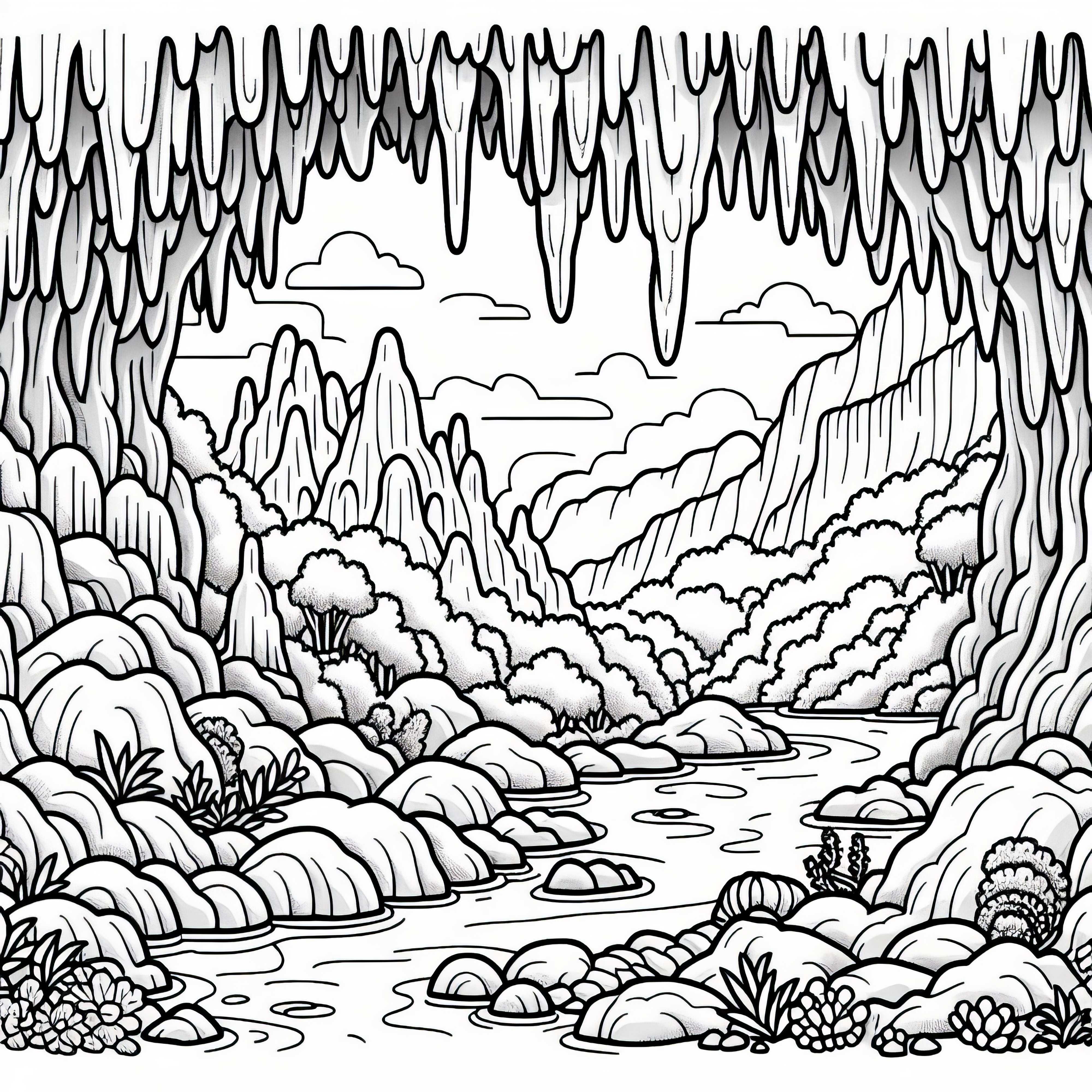 Stalattiti e stalagmiti in una grotta - Disegno da colorare gratuito Gocce di stalattiti e stalagmiti in una grotta - Modello da colorare gratuito