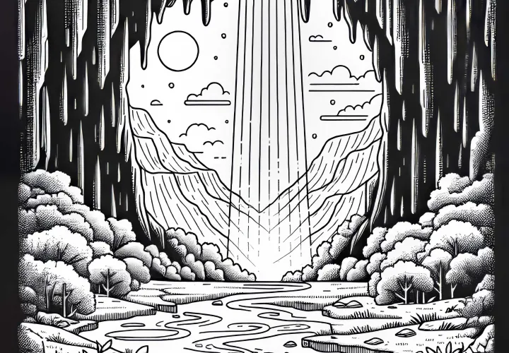 Ray of light falls through cave opening - Free coloring page