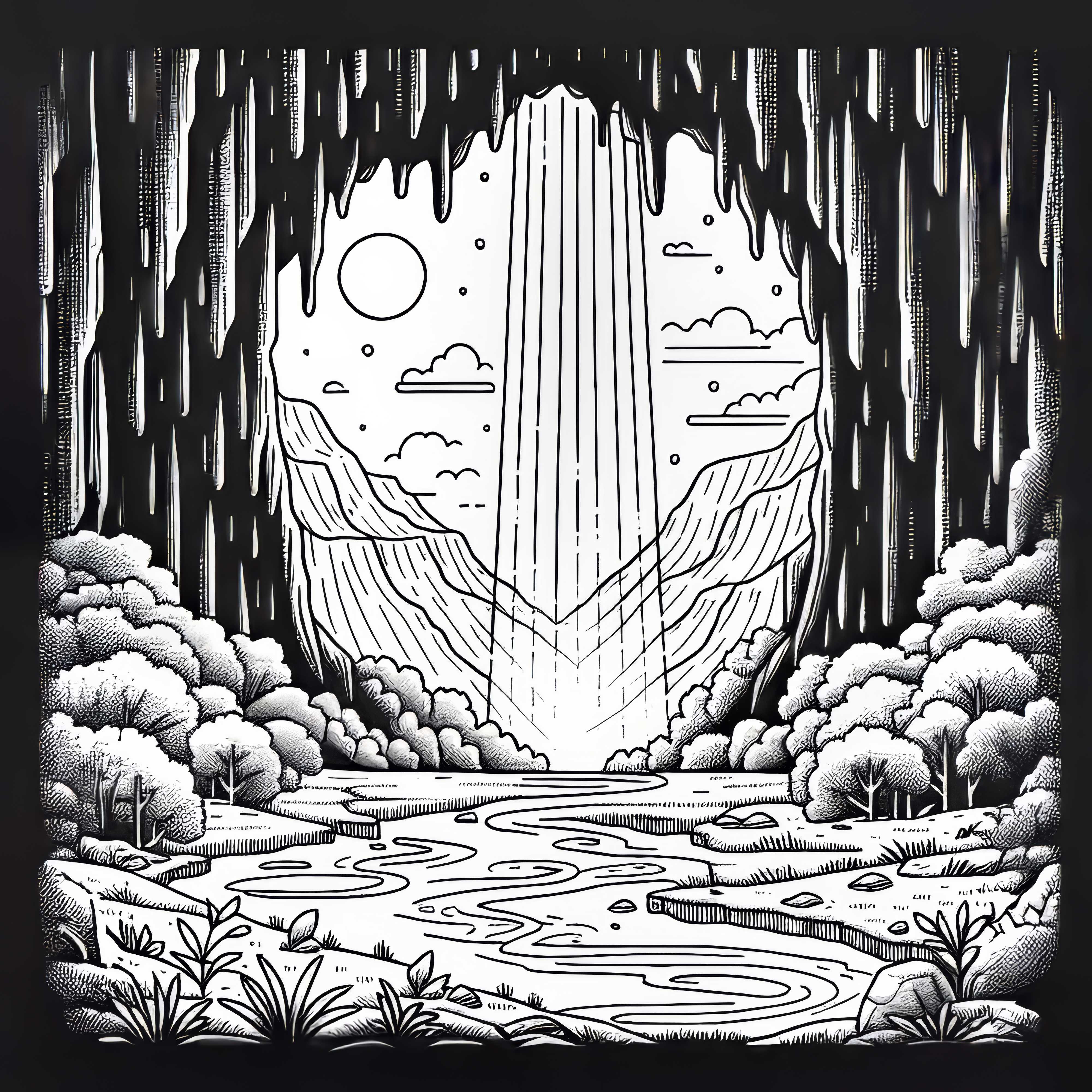 Il raggio di luce entra attraverso l'apertura della grotta - Sagoma da colorare gratuita