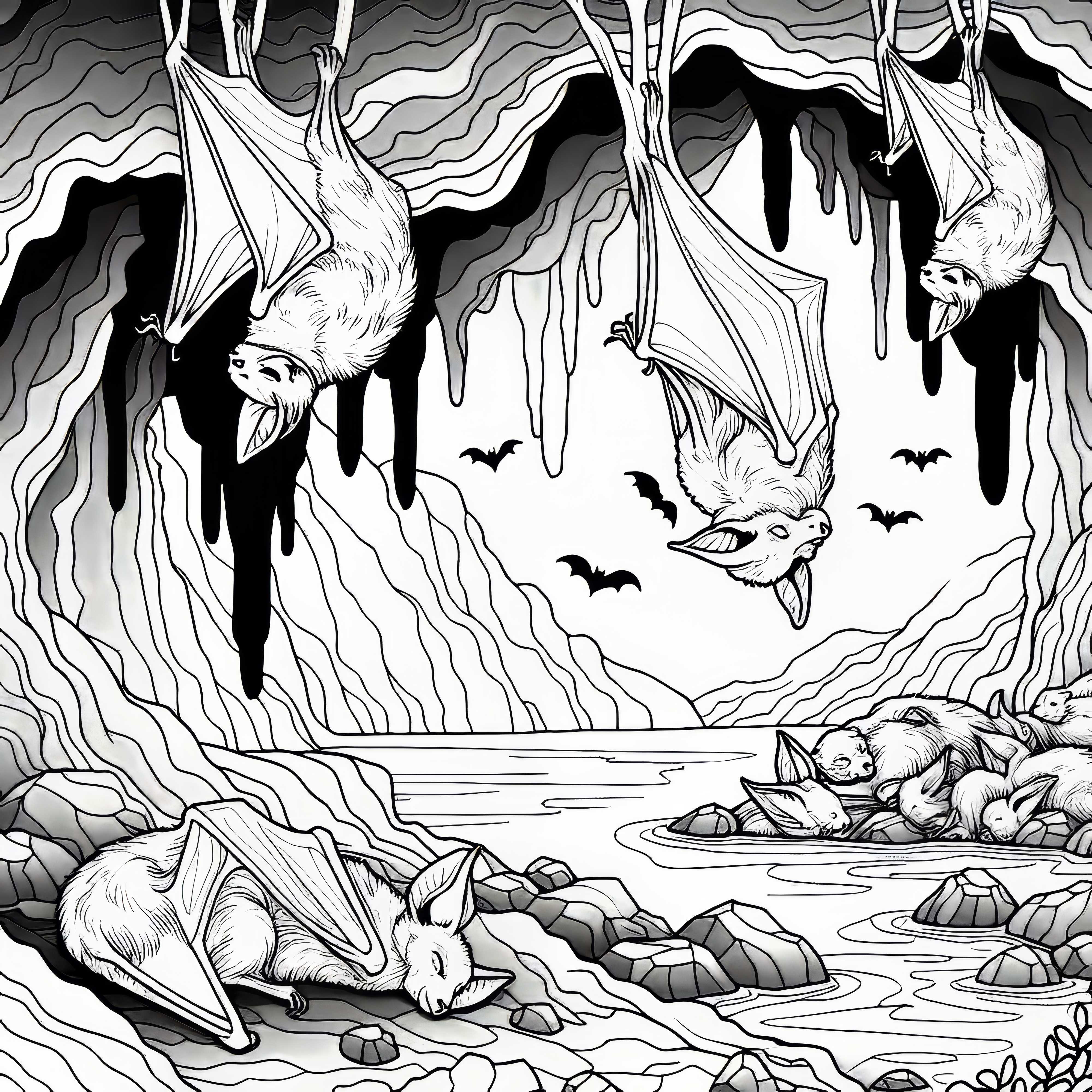 I pipistrelli dormono a testa in giù nella caverna - Disegno da colorare gratis