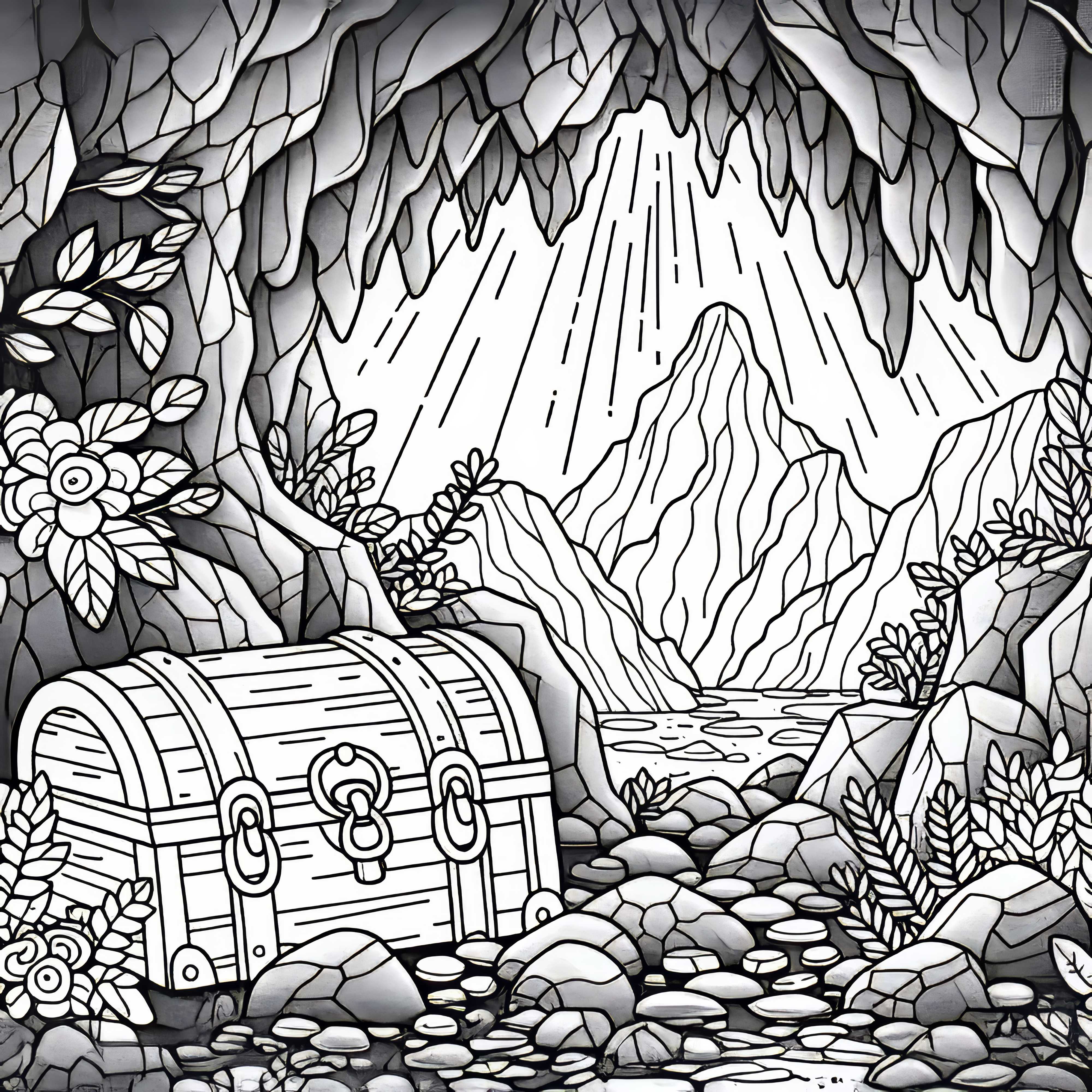 Tesoro nascosto nella caverna - Immagine da colorare gratuita