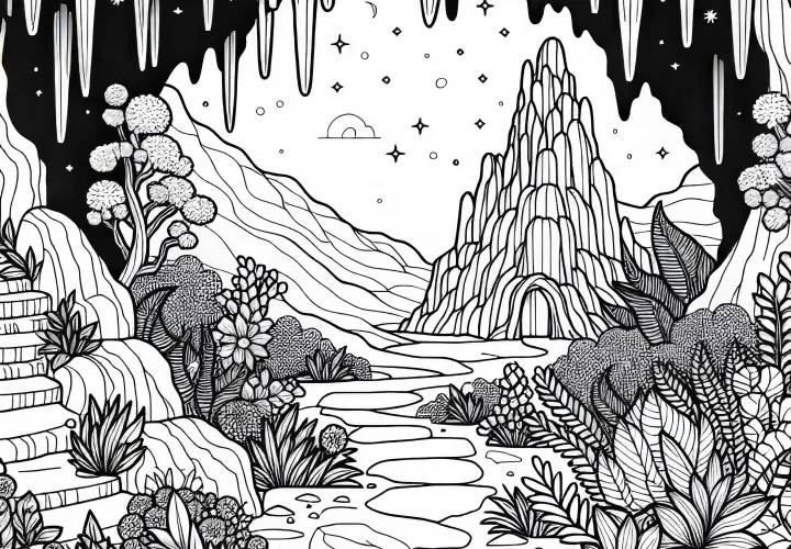 Entrance to the cave - Coloring page free of charge