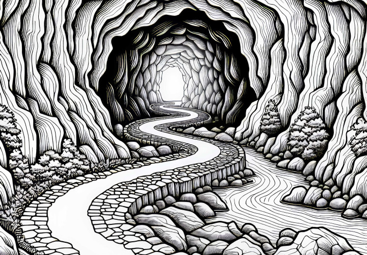 Passaggio che conduce nel profondo di una grotta - Disegno da colorare gratuito