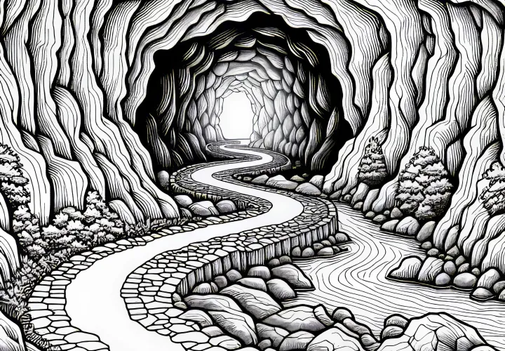 Cave leads into the depth of a cave - Free coloring page