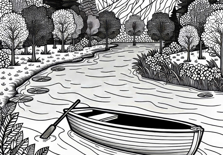 Ship on the river - Free coloring page