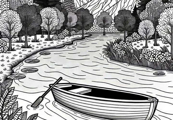 Ship on the river - Free coloring page