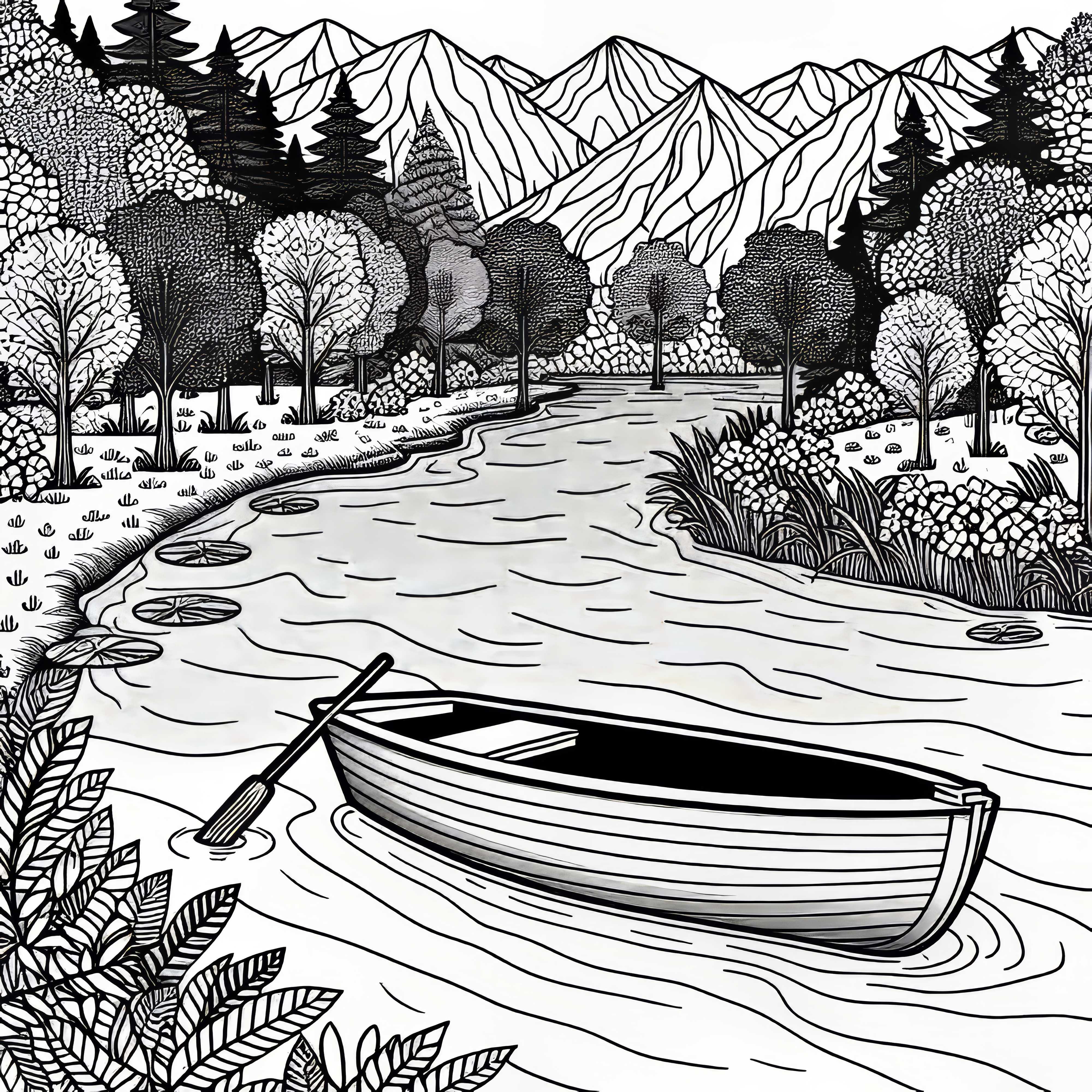 Ship on the river - Free coloring page