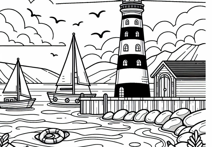 Leuchtturm an Hafeneinfahrt Ausmalbild Kostenlos