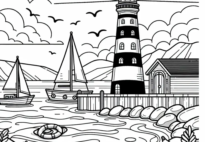 Leuchtturm an Hafeneinfahrt Ausmalbild Kostenlos
