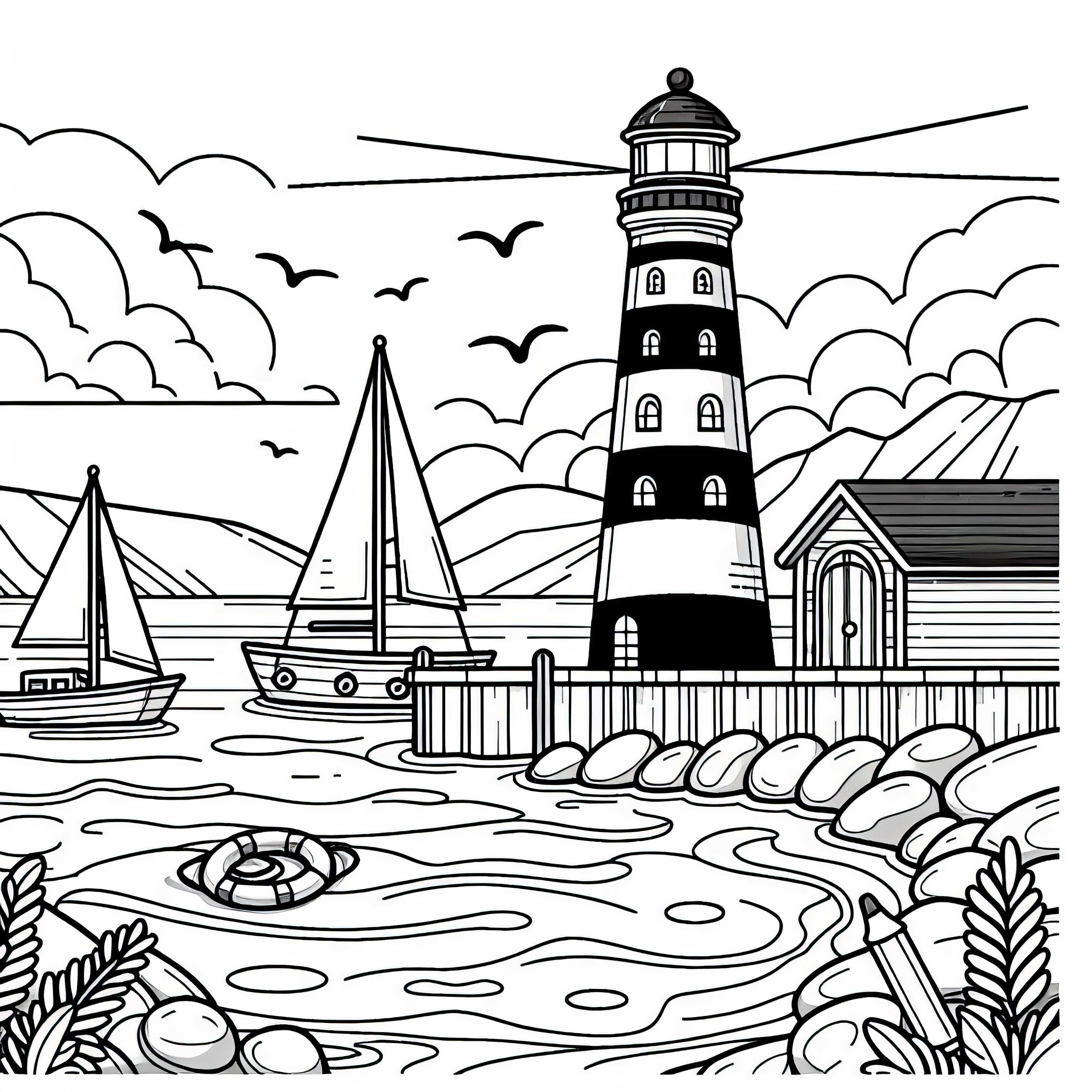 Leuchtturm an Hafeneinfahrt Ausmalbild Kostenlos