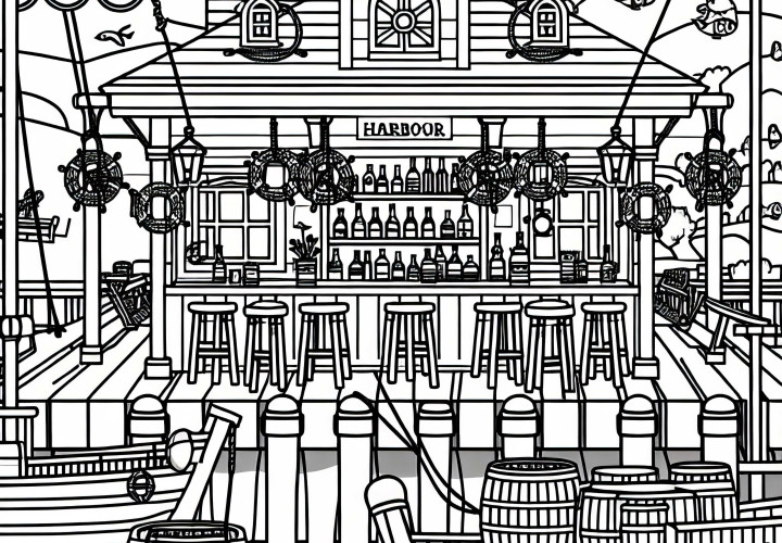 Havnekro med maritime dekorationer - Gratis malebillede