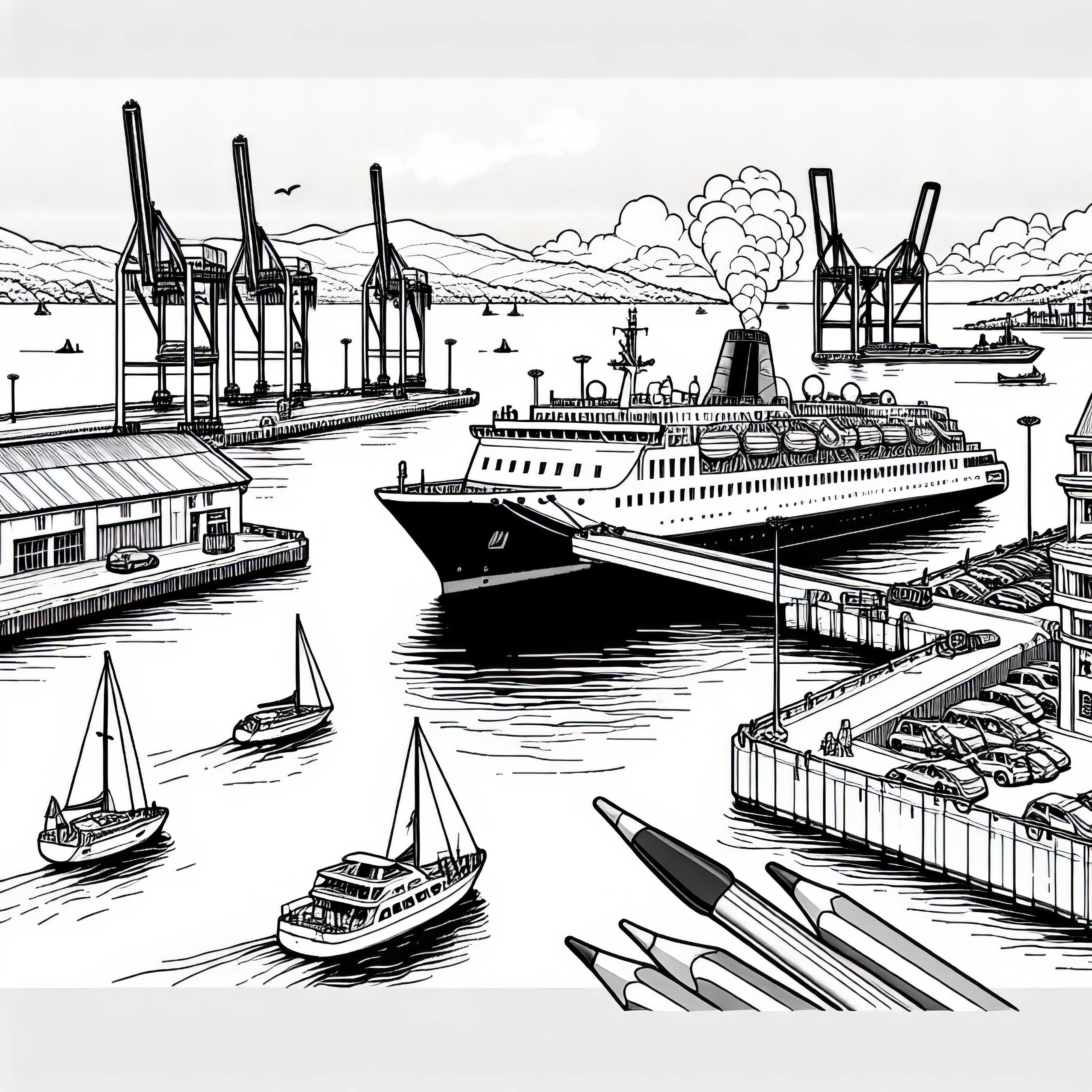 Passagerskib nærmer sig en stor mole – Malebillede gratis
