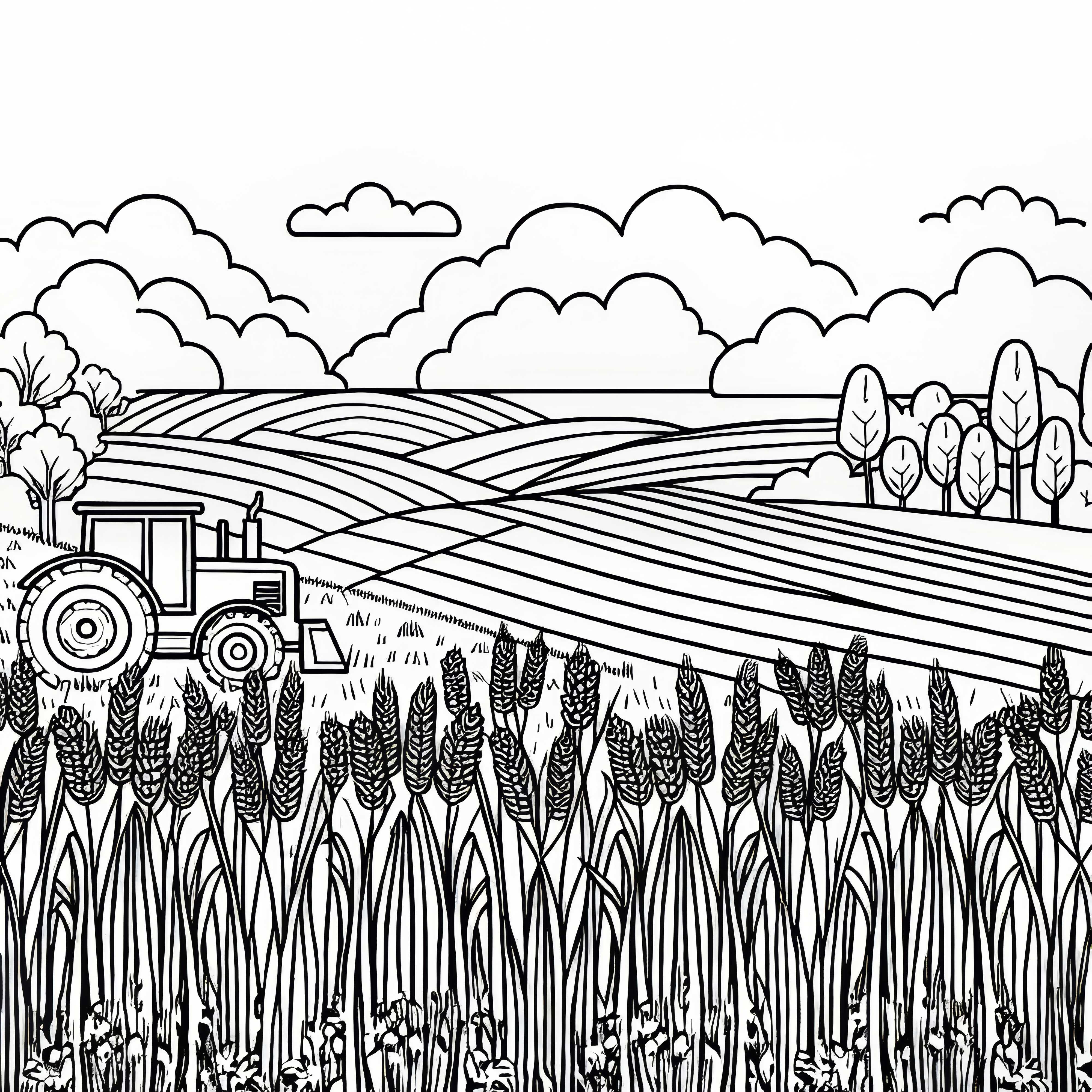 Wheat fields with tractor – coloring page for free Wheat fields with tractor - free coloring page