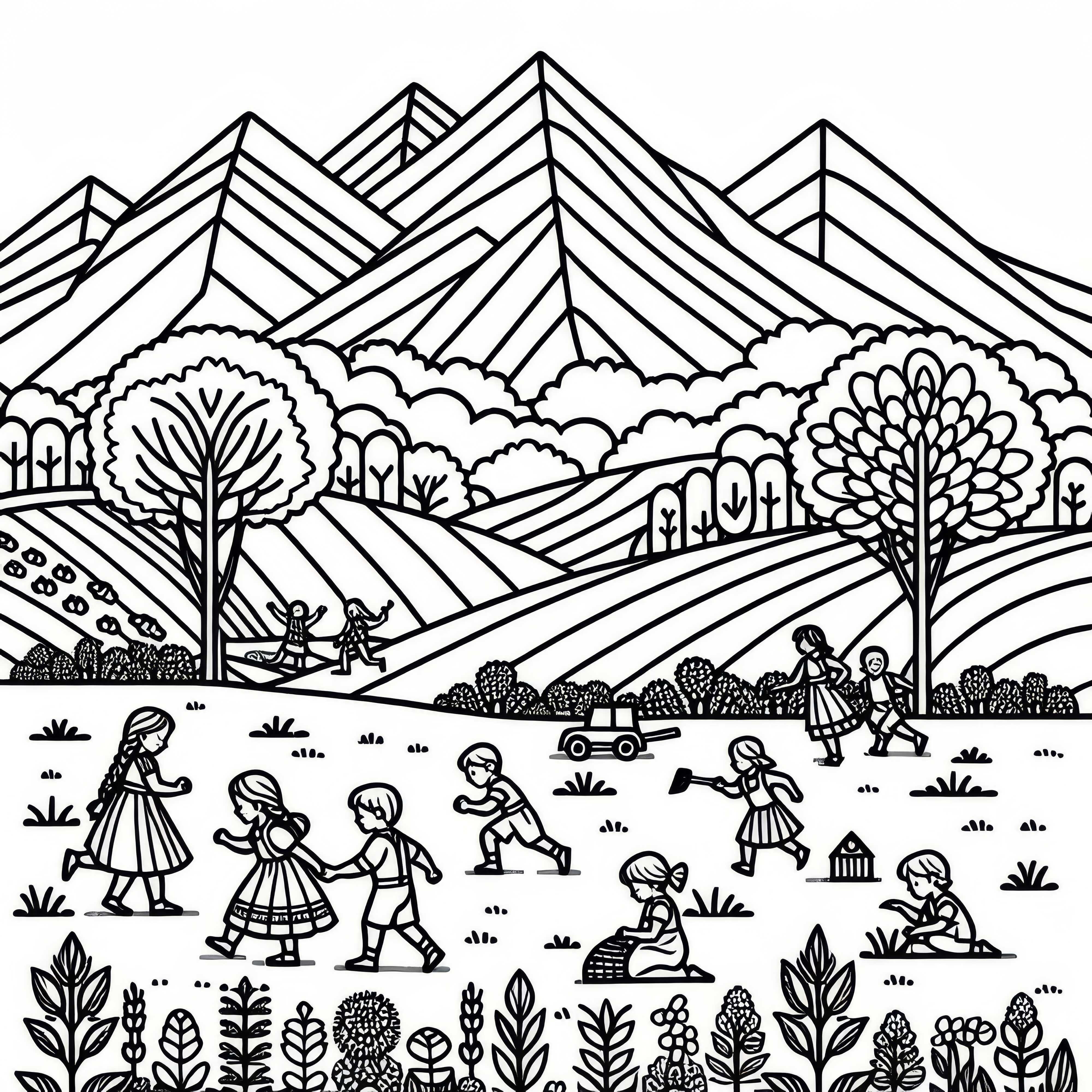 Children playing in the field - Free coloring page Children playing in the field - free coloring page