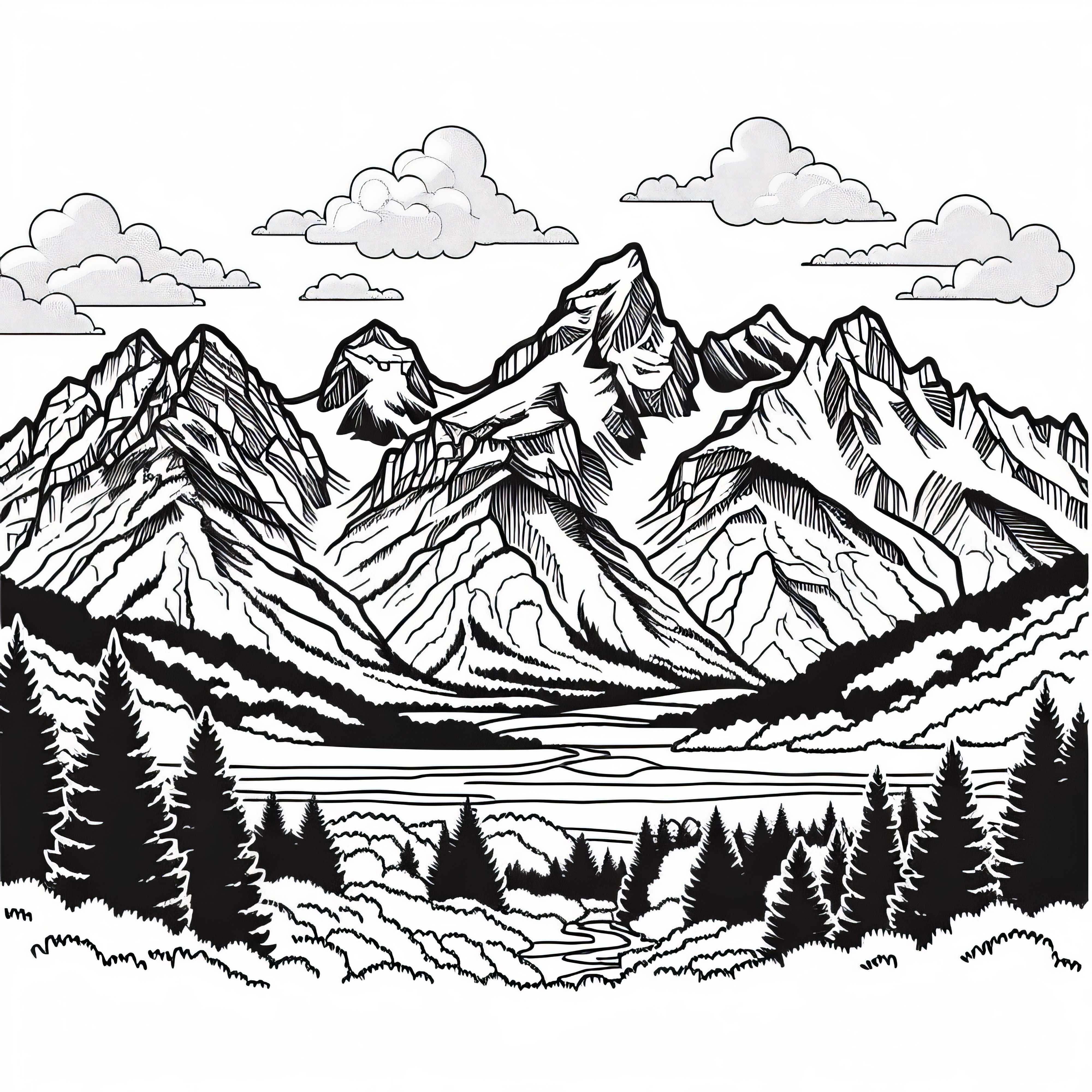 Планинският пейзаж като оцветяваща картина Планинският пейзаж като оцветяваща картина