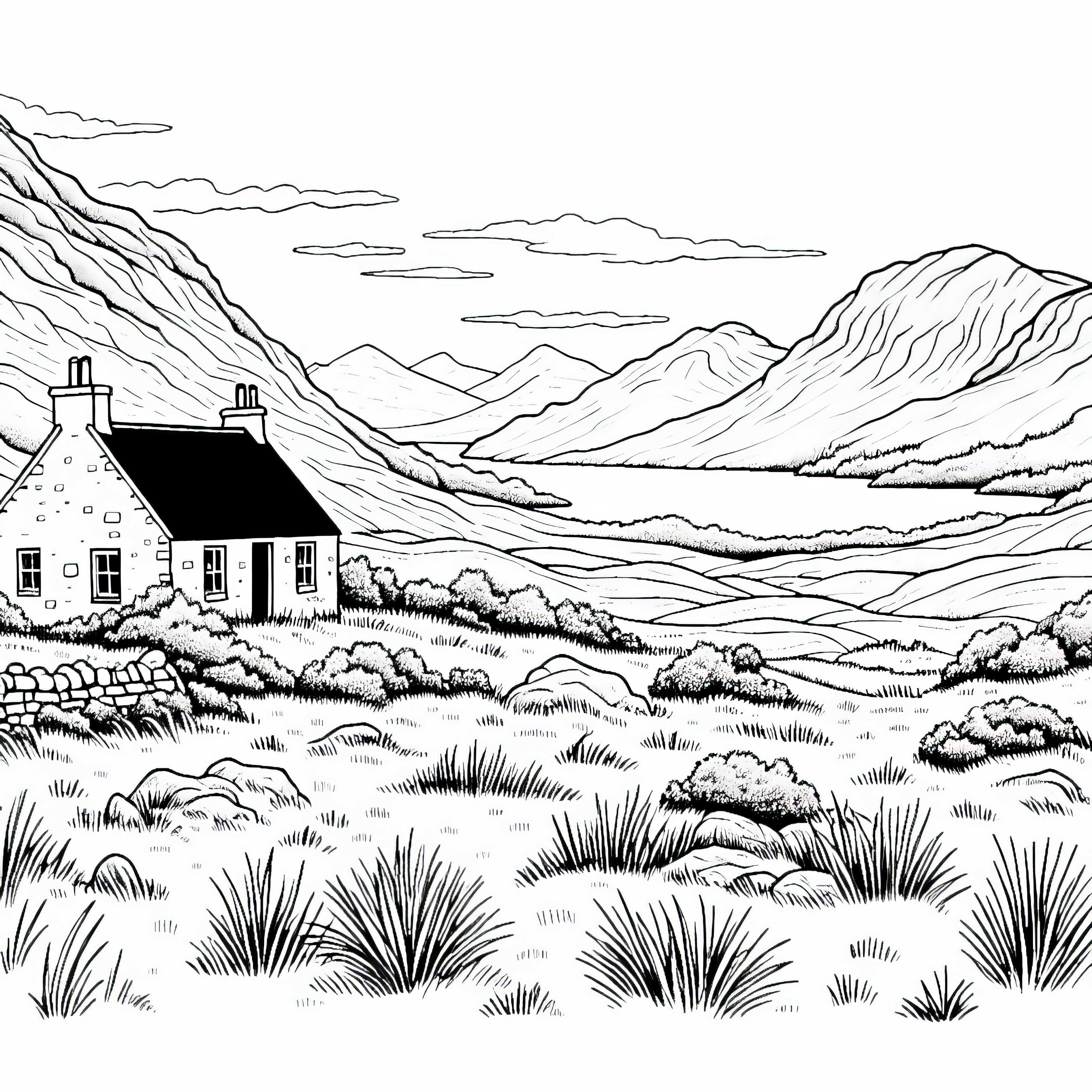 Самотна хижа в планината - Безплатен шаблон за оцветяване Самотна хижа в планината - Безплатен шаблон за оцветяване