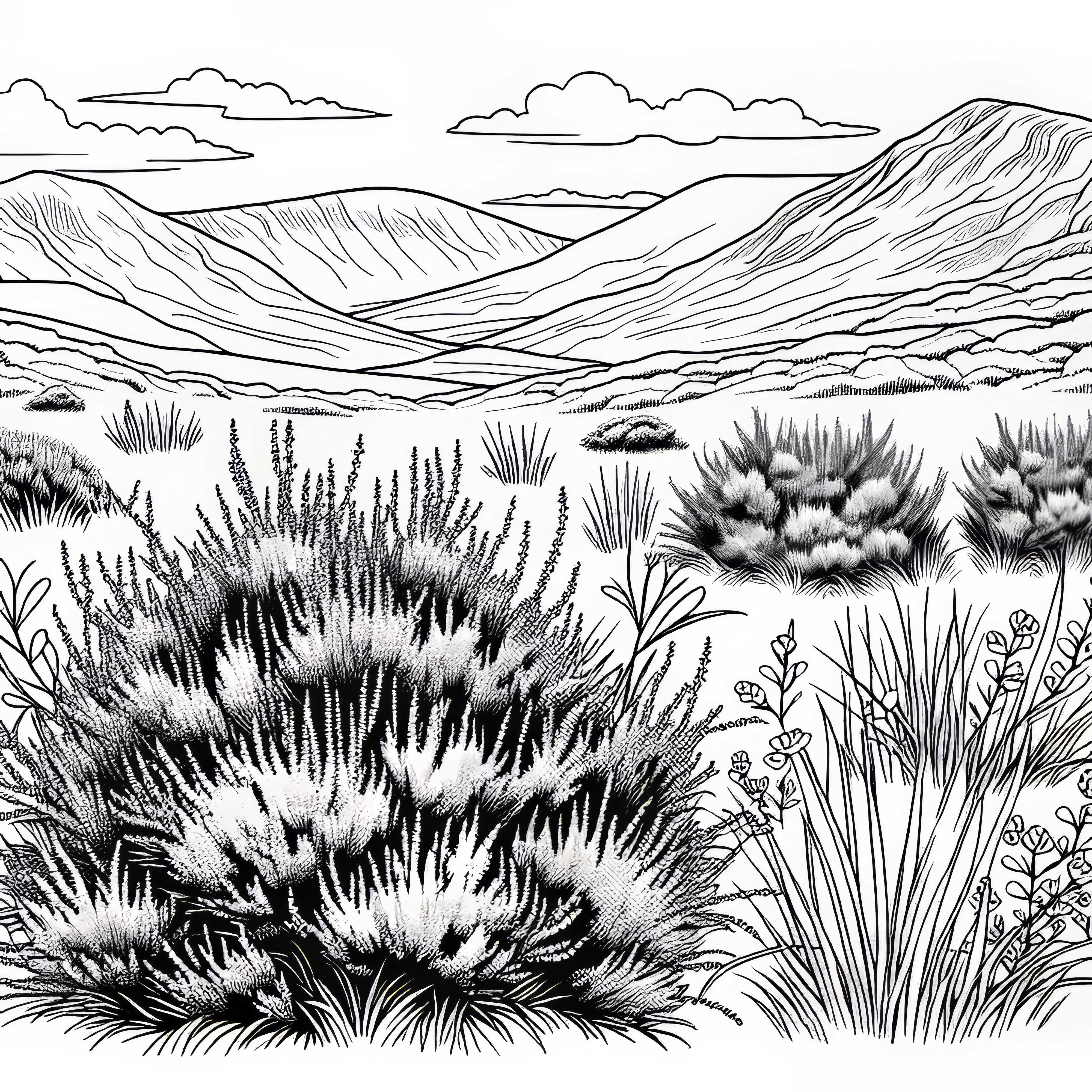 Оцветяваща картина: Ерика цъфти на обширна площ в планината Оцветяваща картина: Ерика цъфти на широка площ в планината