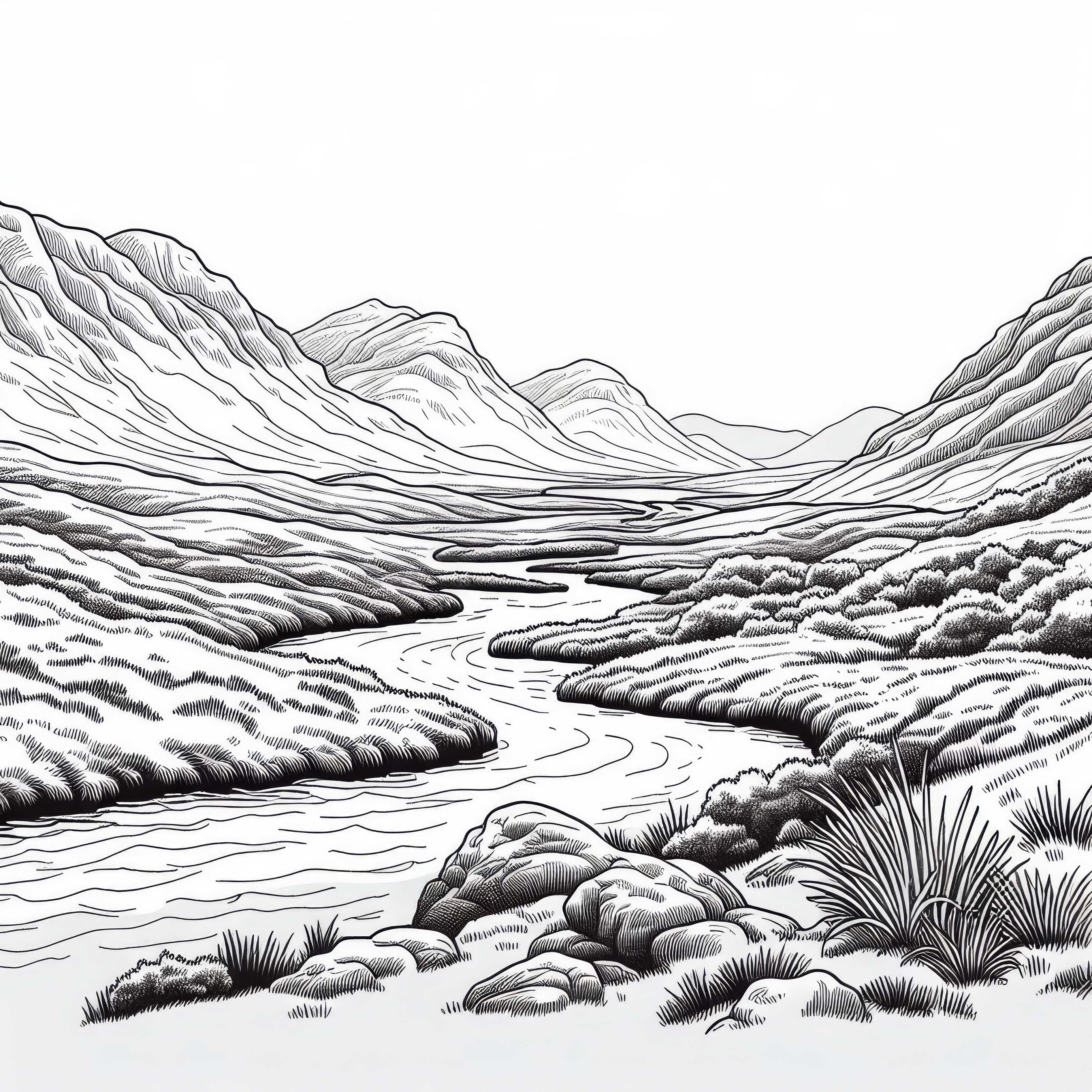 Река се вие през планината – Безплатен шаблон за оцветяване Река се вие през високите места – Безплатен шаблон за оцветяване